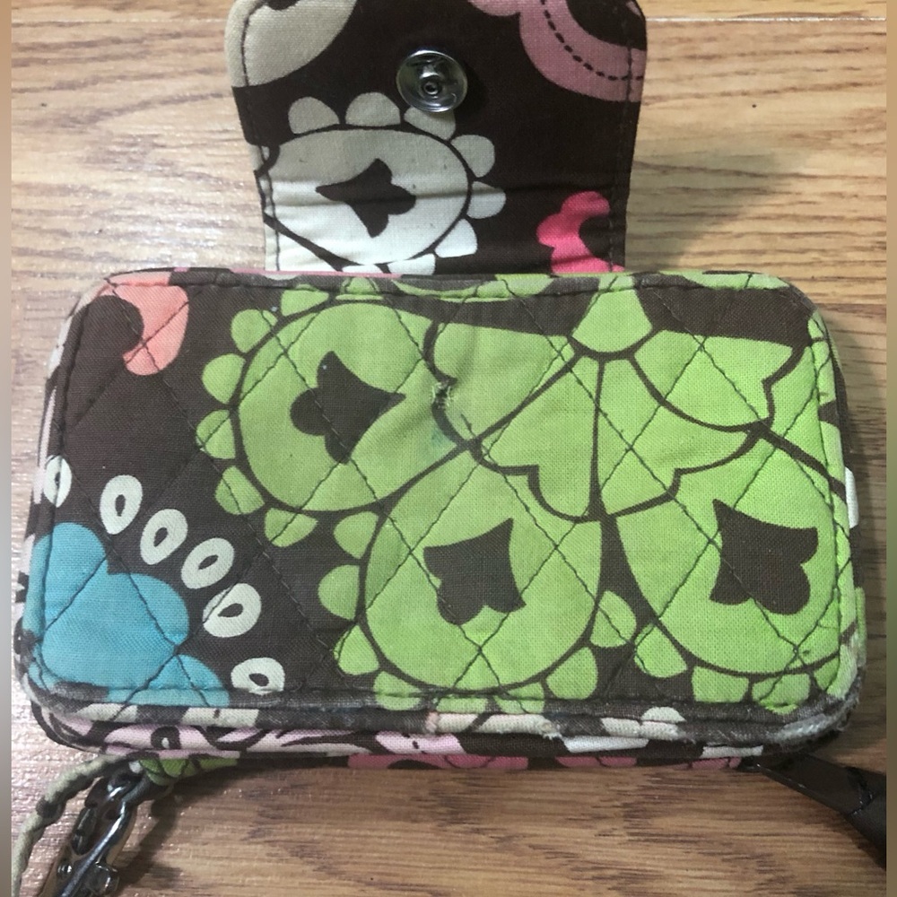 Vera Bradley Retired Brown Pink Green Floral Print Wristlet Wallet - Picture 5 of 6